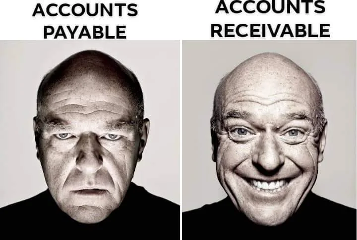 Accounts payable not smiling while accounts receivable representation is smiling